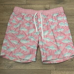 Depart West Pink Fish Pattern Swim Shorts